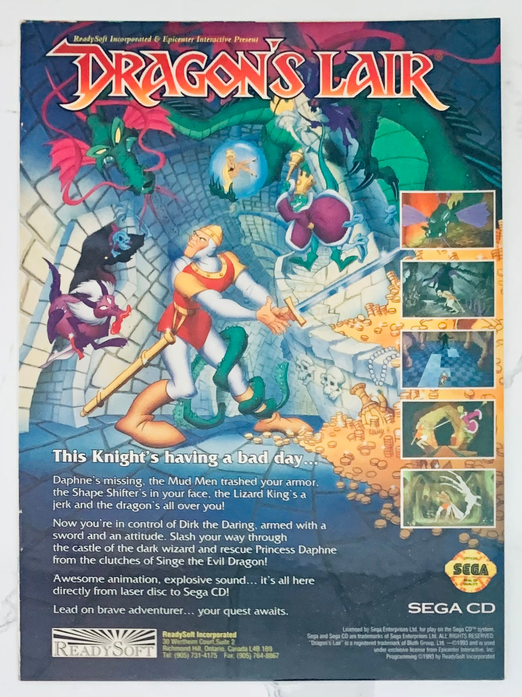 Dragon’s Lair - SEGA CD - Original Vintage Advertisement - Print Ads - Laminated A4 Poster