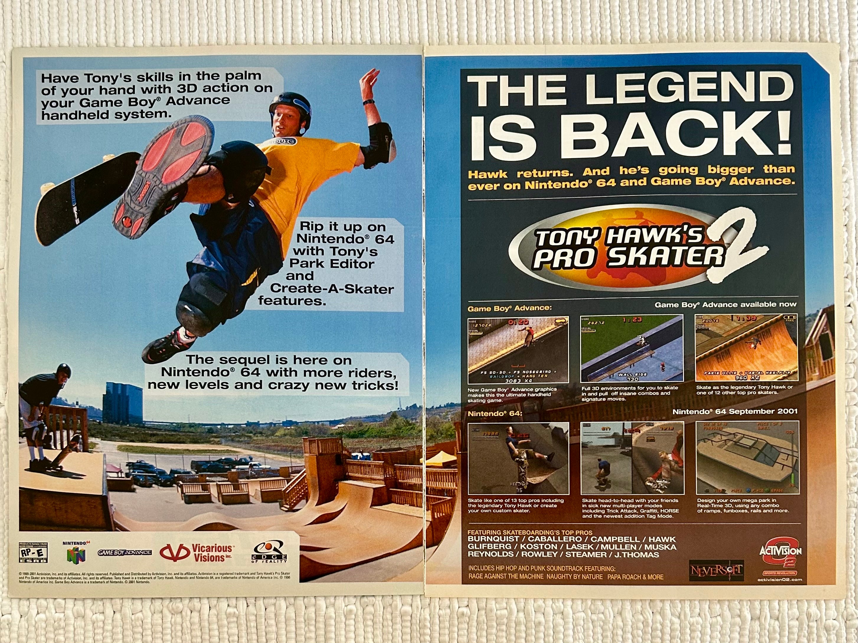 GBA SK8 TONY HAWK'S PROSKATER2 箱説・ハガキ付 美品 即決あり