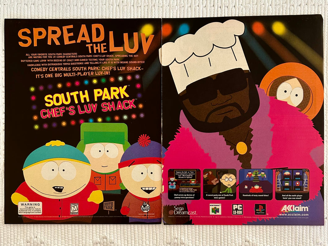 South Park: Chef's Luv Shack - Dreamcast N64 PS2 PC - Original Vintage Advertisement - Print Ads - Laminated A3 Poster