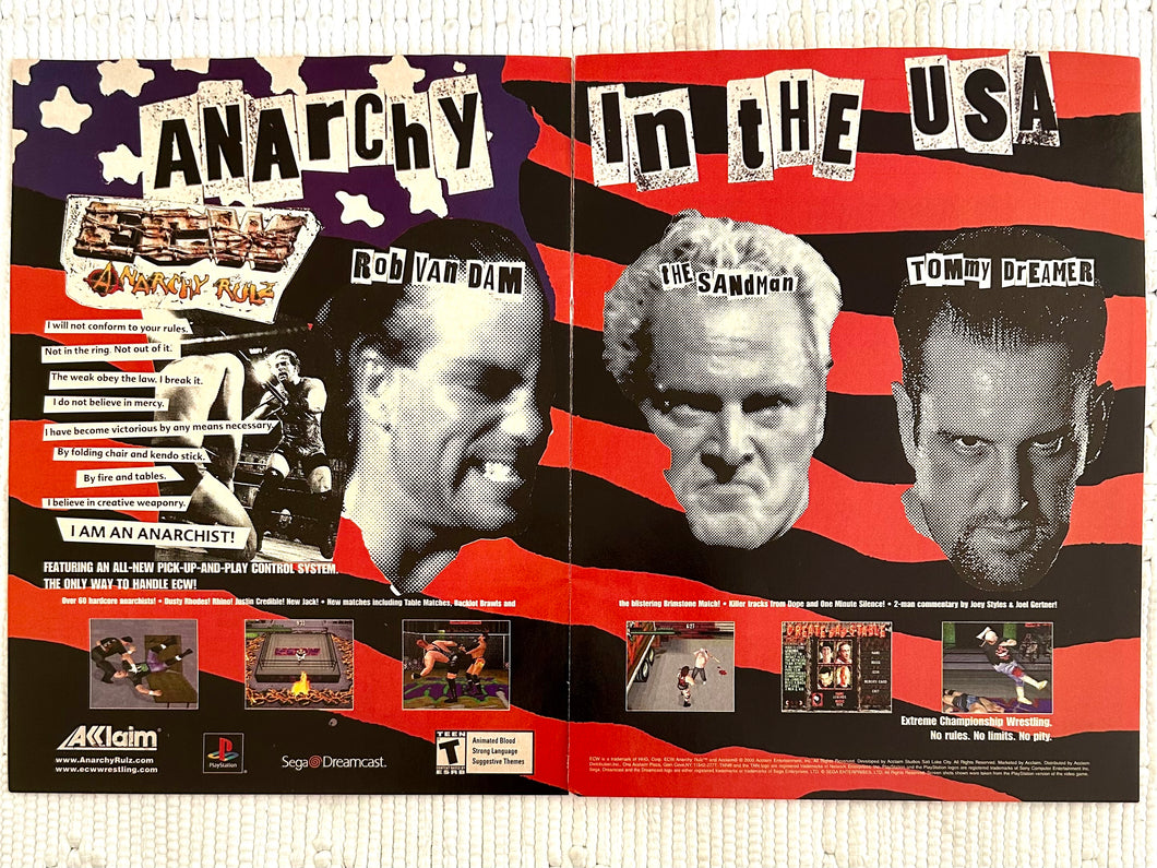 ECW Anarchy Rulz - PlayStation Dreamcast - Original Vintage Advertisement - Print Ads - Laminated A3 Poster