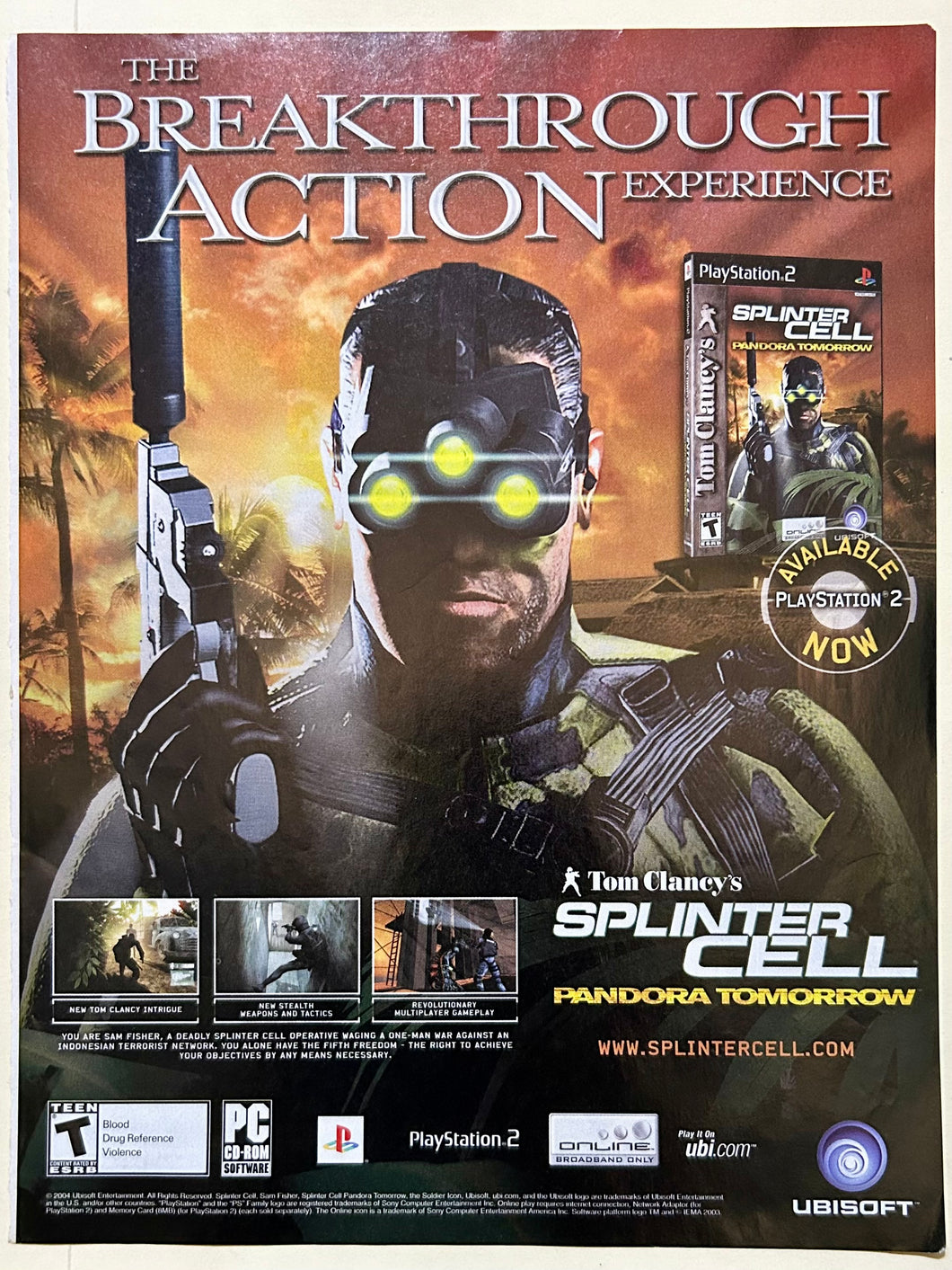 Tom Clancy's Splinter Cell: Pandora Tomorrow - PS2 - Original Vintage Advertisement - Print Ads - Laminated A4 Poster