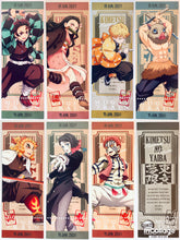 Cargar imagen en el visor de la galería, Gekijouban Kimetsu no Yaiba: Mugen Ressha-hen - Tanjirou, Nezuko, Zenitsu, Inosuke, Rengoku, Akaza & Enmu - "Kimetsu x Animate Fair" Ticket-style Bookmark Set