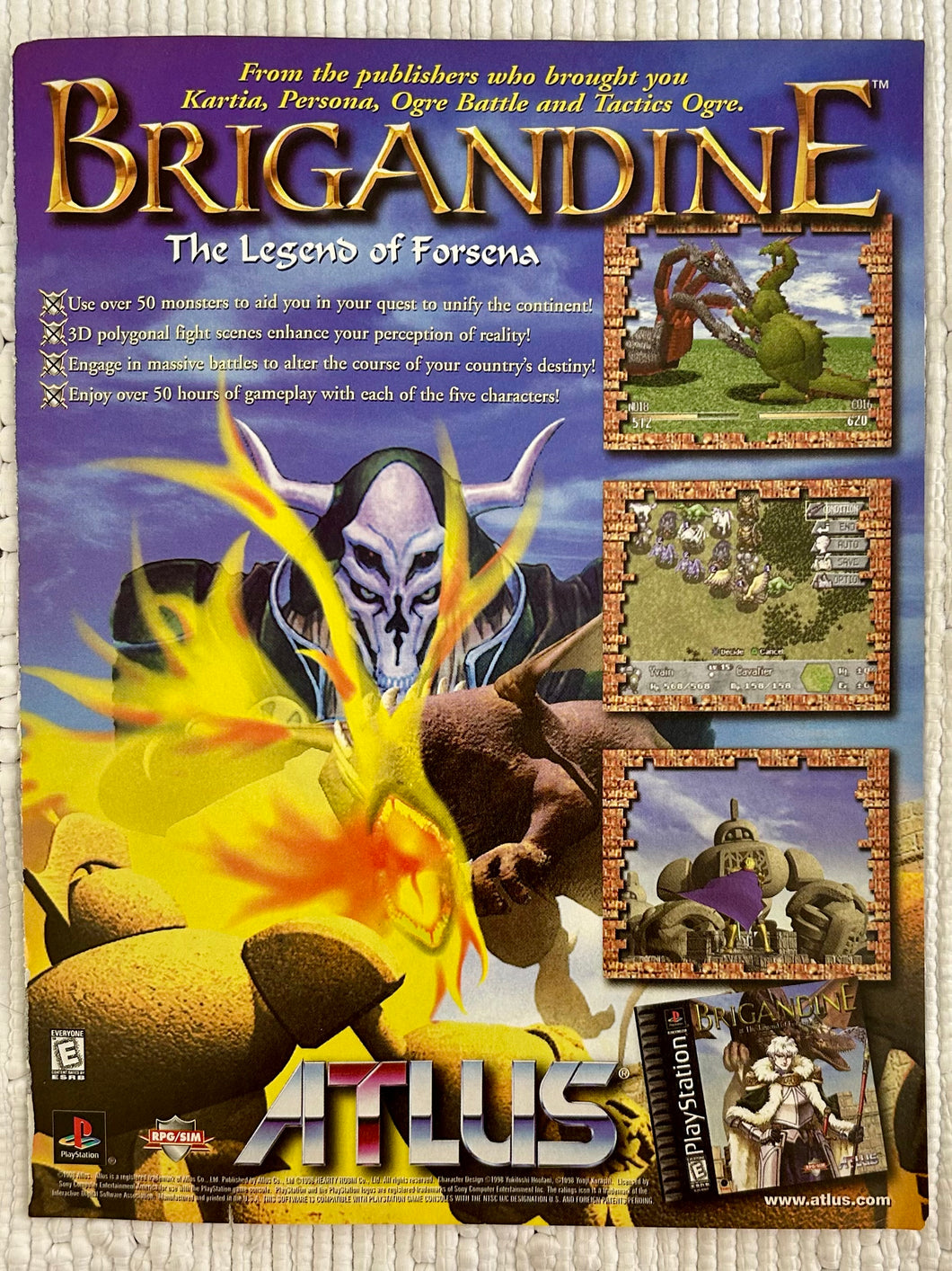 Brigandine: The Legend of Forsena - PlayStation - Original Vintage Advertisement - Print Ads - Laminated A4 Poster