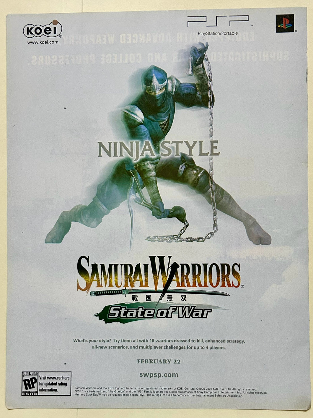 Samurai Warriors: Stage of War - PSP - Original Vintage Advertisement - Print Ads - Laminated A4 Poster