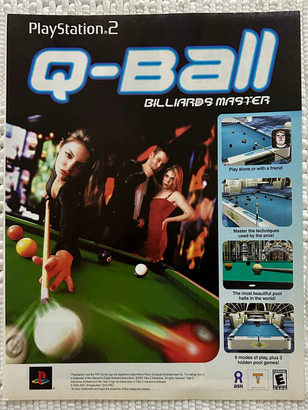 Q-Ball Billards Master - PS2 - Original Vintage Advertisement - Print Ads - Laminated A4 Poster