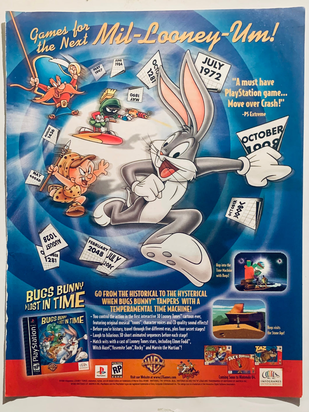 Bugs Bunny Lost in Time - PlayStation - Original Vintage Advertisement - Print Ads - Laminated A4 Poster