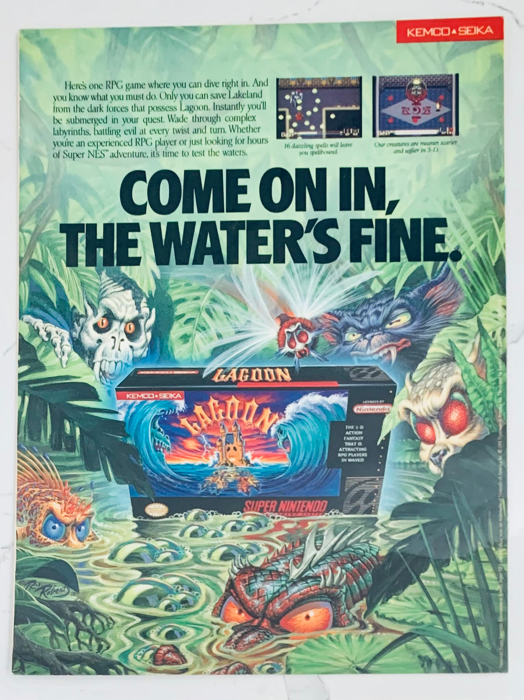 Lagoon - SNES - Original Vintage Advertisement - Print Ads - Laminated A4 Poster