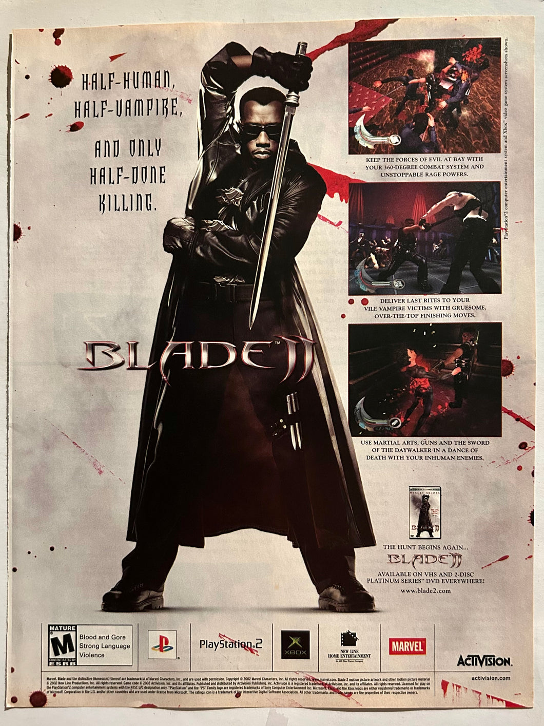 Blade II - PS2 Xbox - Original Vintage Advertisement - Print Ads - Laminated A4 Poster