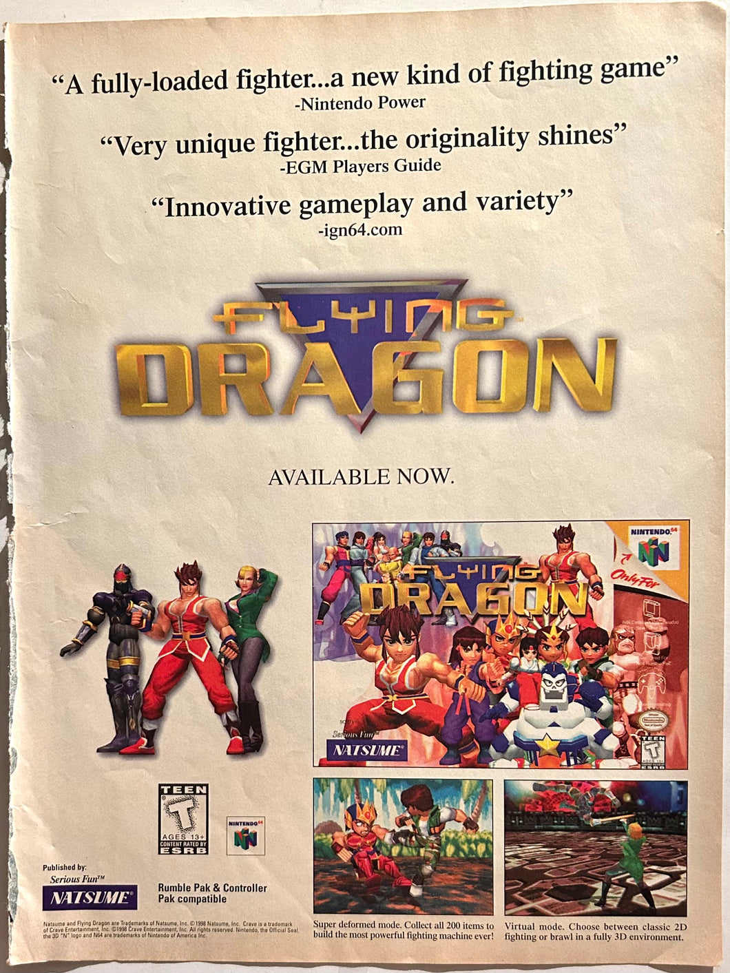 Flying Dragon - N64 - Original Vintage Advertisement - Print Ads - Laminated A4 Poster