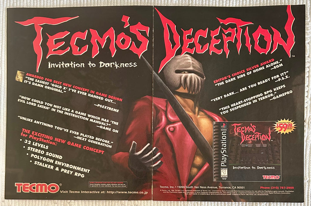 Tecmo's Deception - PlayStation - Original Vintage Advertisement - Print Ads - Laminated A3 Poster