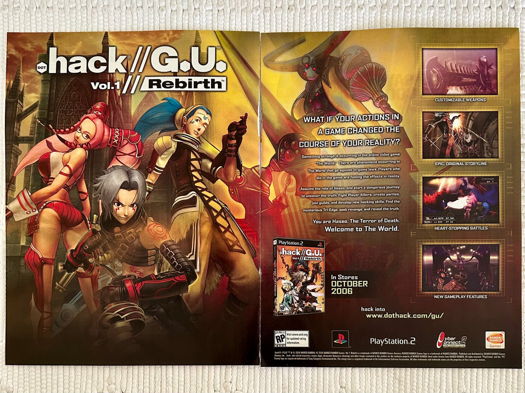 .hack//G.U. Vol.1 Rebirth - PS2 - Original Vintage Advertisement - Print Ads - Laminated A3 Poster