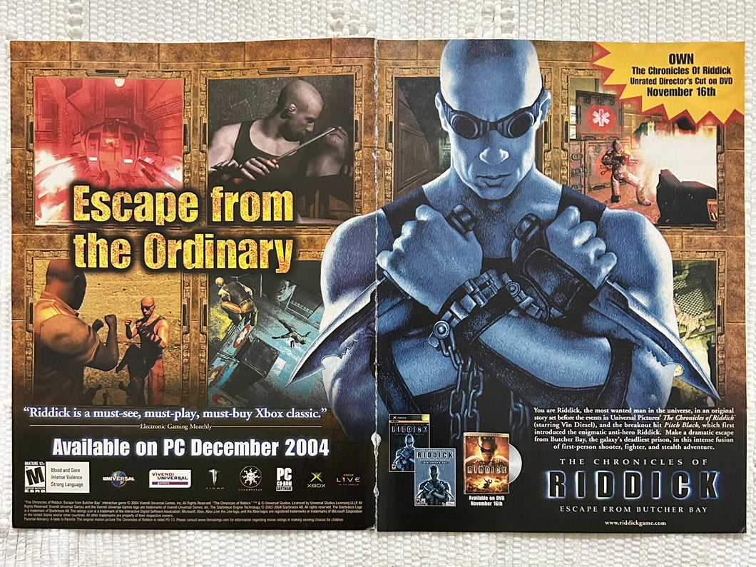 The Chronicles of Riddick: Escape from Butcher Bay - Xbox PC - Original Vintage Advertisement - Print Ads - Laminated A3 Poster