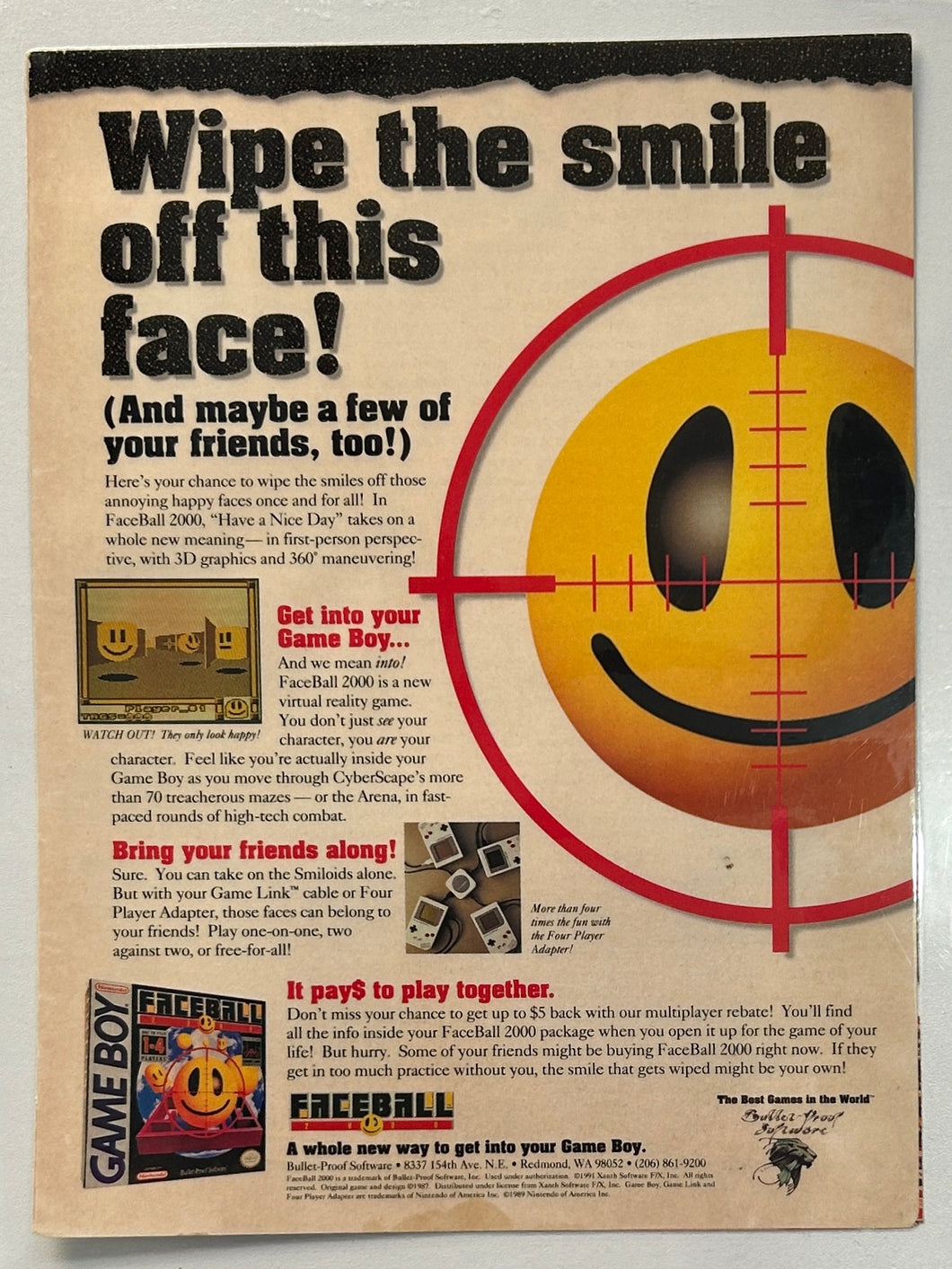 Faceball 2000 - GameBoy - Original Vintage - Print Ads - Laminated Mini Poster