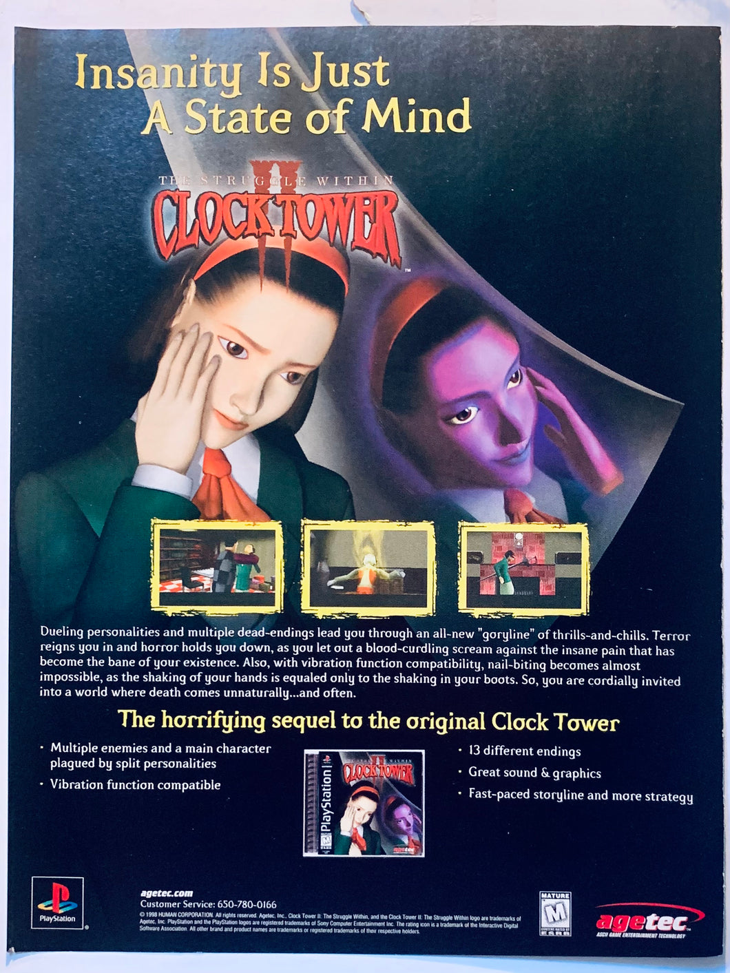 Clock Tower II: The Struggle Within - PlayStation - Original Vintage Advertisement - Print Ads - Laminated A4 Poster