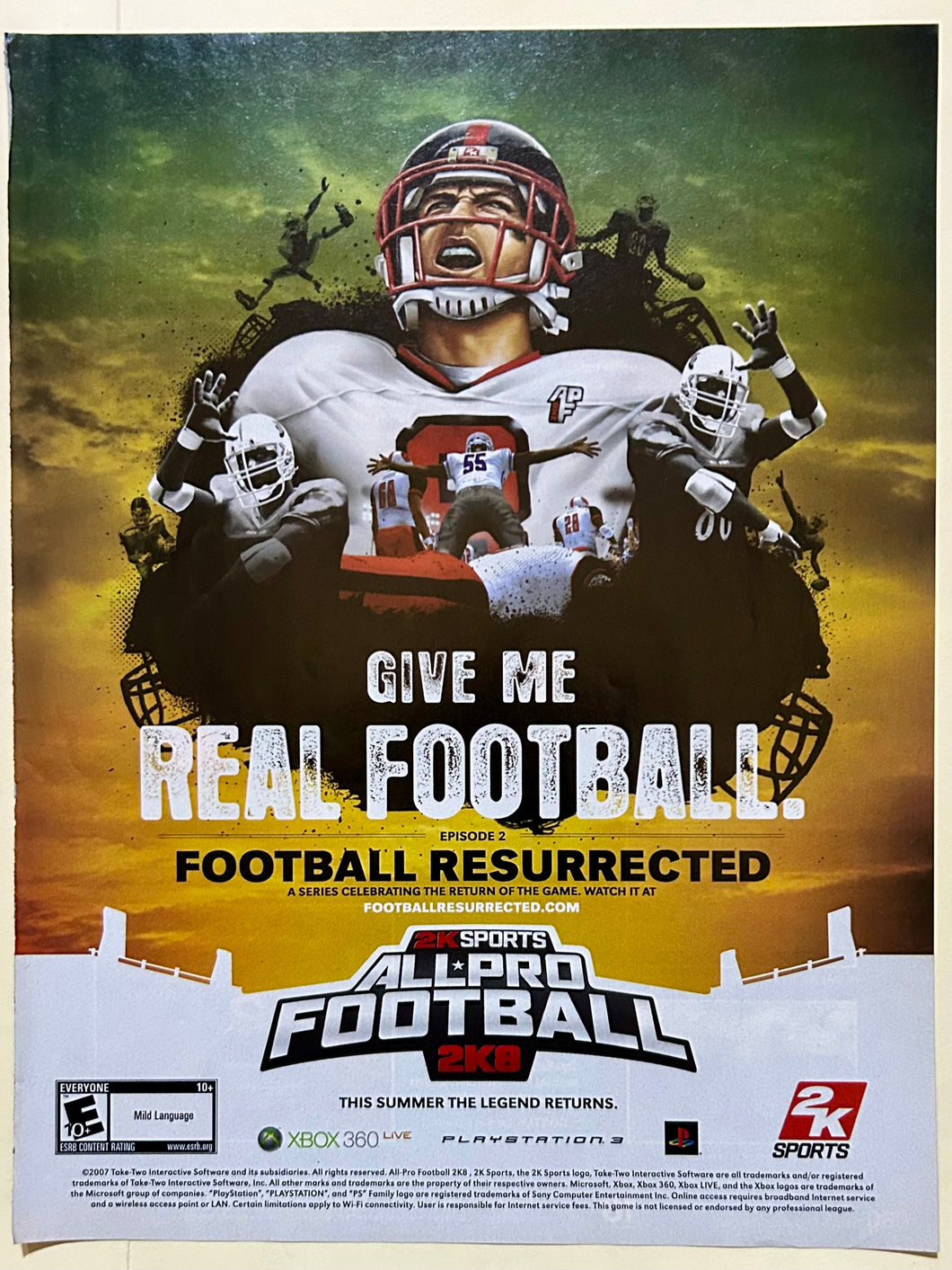 All-Pro Football 2K8 - PS3 Xbox 360 - Original Vintage Advertisement - Print Ads - Laminated A4 Poster