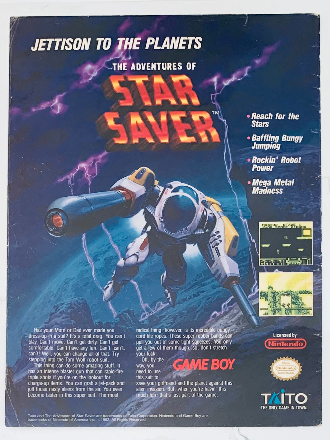 The Adventures of Star Saver - Game Boy - Original Vintage Advertisement - Print Ads - Laminated A4 Poster
