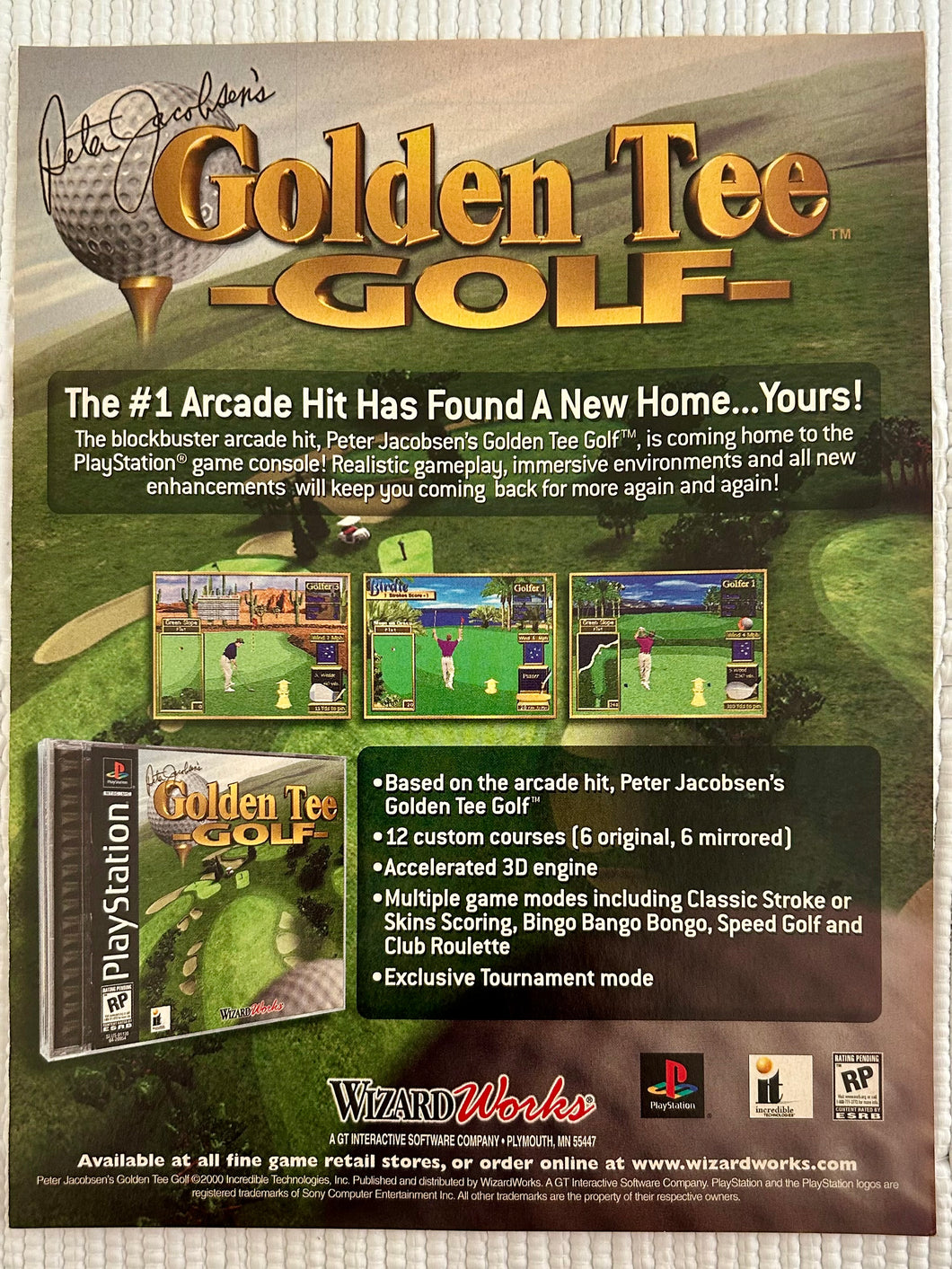 Peter Jacobsen's Golden Tee Golf  - PlayStation - Original Vintage Advertisement - Print Ads - Laminated A4 Poster