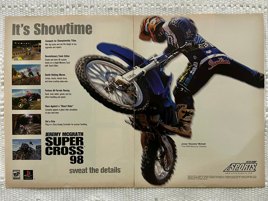 Jeremy McGrath Supercross '98 - PlayStation - Original Vintage Advertisement - Print Ads - Laminated A3 Poster