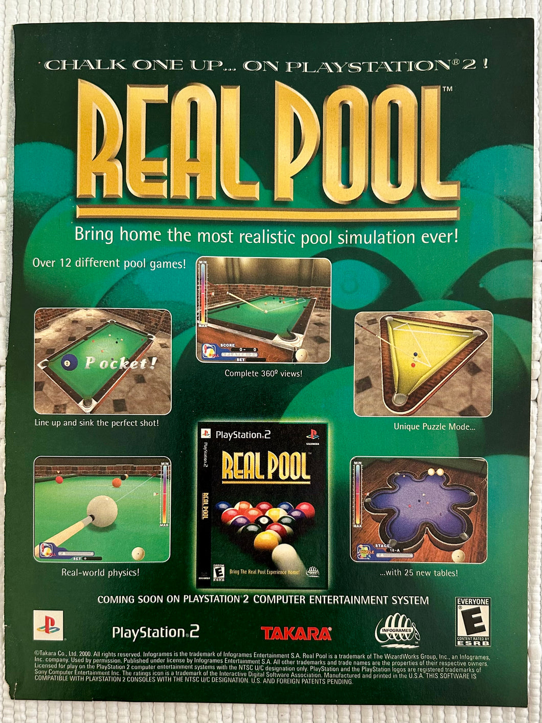 Real Pool - PS2 - Original Vintage Advertisement - Print Ads - Laminated A4 Poster