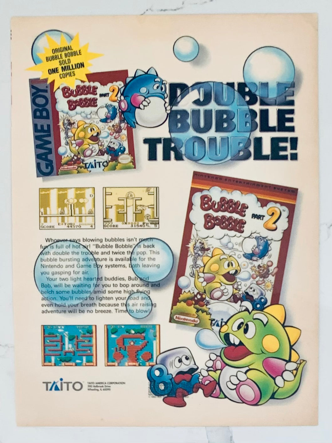 Bubble Bobble 2 - NES / GameBoy - Original Vintage Advertisement - Print Ads - Laminated A4 Poster