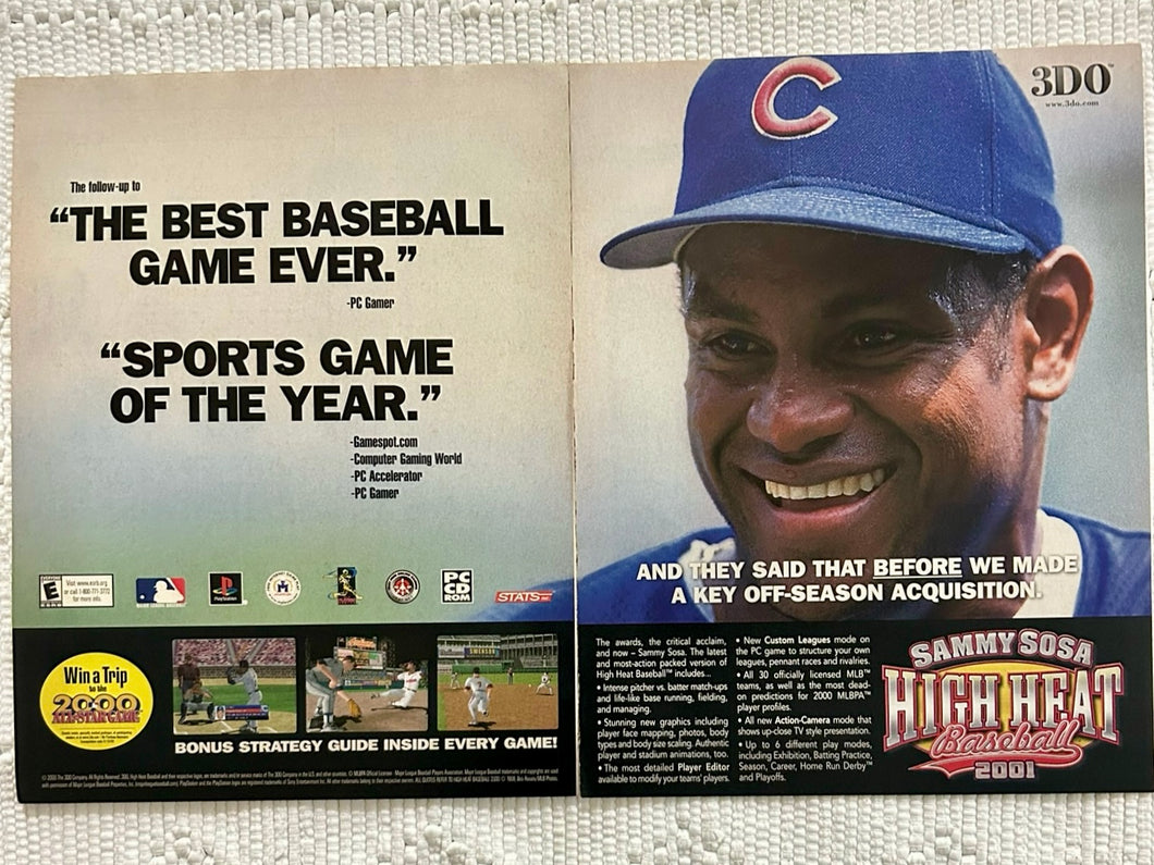 Sammy Sosa High Heat Baseball 2001 - PlayStation - Original Vintage Advertisement - Print Ads - Laminated A3 Poster