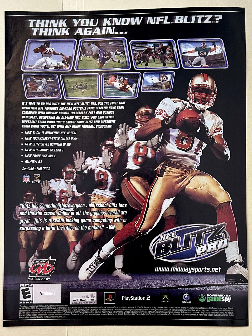 NFL Blitz Pro - PS2 Xbox NGC - Original Vintage Advertisement - Print Ads - Laminated A4 Poster