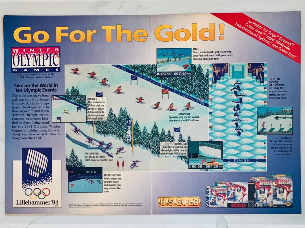Winter Olympic Games - SNES GB Genesis Game Gear - Original Vintage Advertisement - Print Ads - Laminated A3 Poster