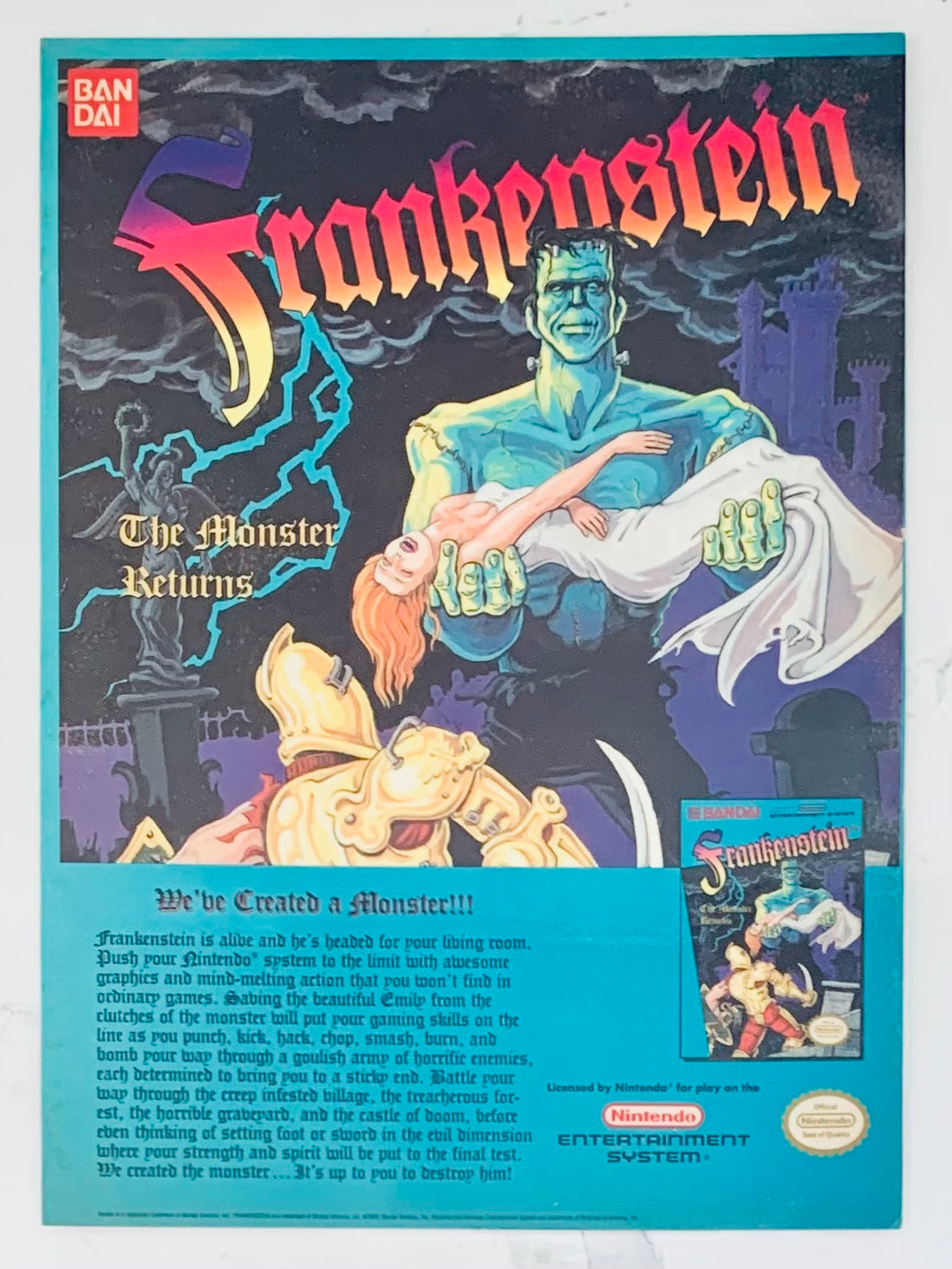 Frankenstein - NES - Original Vintage Advertisement - Print Ads - Laminated A4 Poster