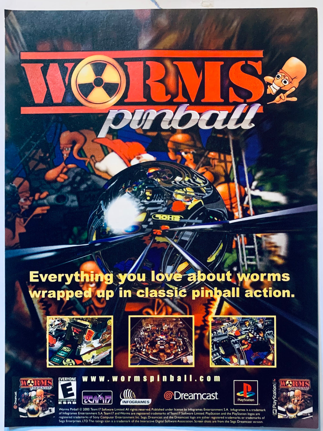 Worms Pinball - PlayStation Dreamcast - Original Vintage Advertisement - Print Ads - Laminated A4 Poster