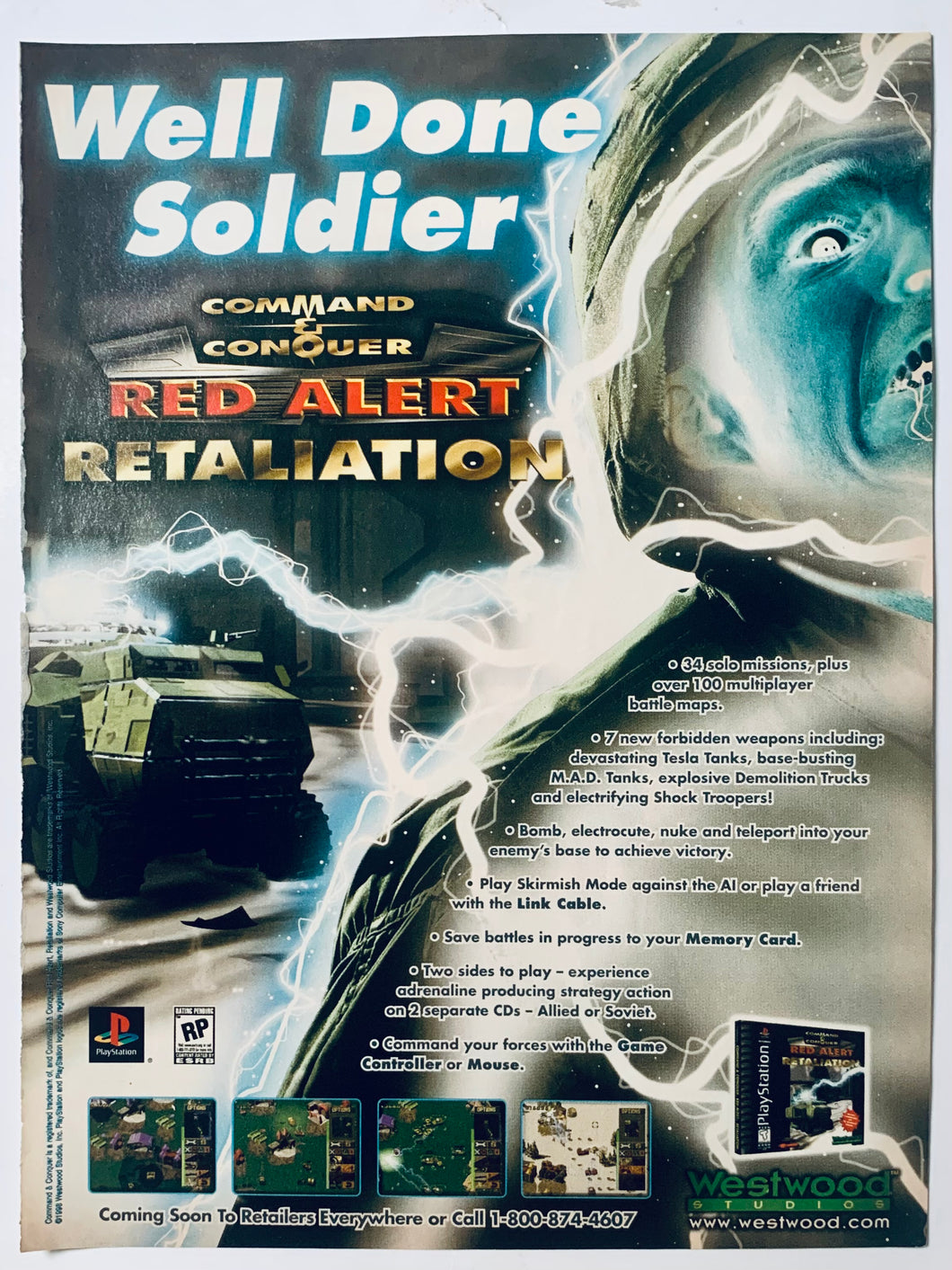 Command & Conquer: Red Alert Retaliation - PlayStation - Original Vintage Advertisement - Print Ads - Laminated A4 Posterg