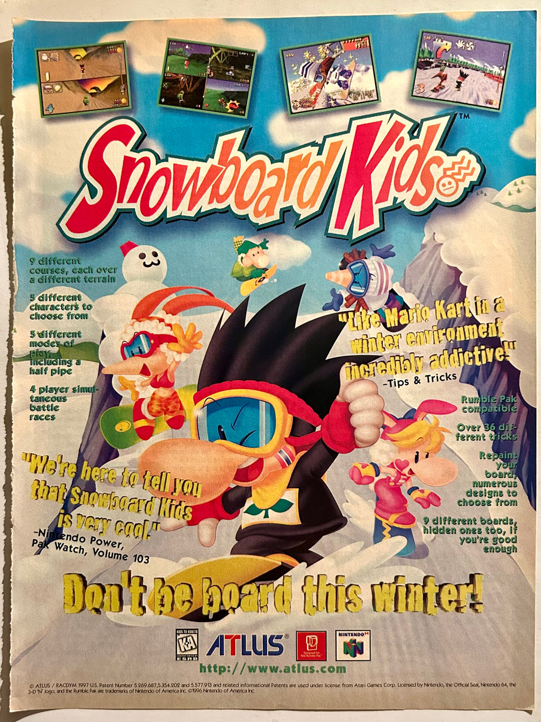 Snowboard Kids - N64 - Original Vintage Advertisement - Print Ads - Laminated A4 Poster