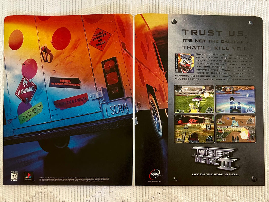 Twisted Metal III - PlayStation - Original Vintage Advertisement - Print Ads - Laminated A3 Poster