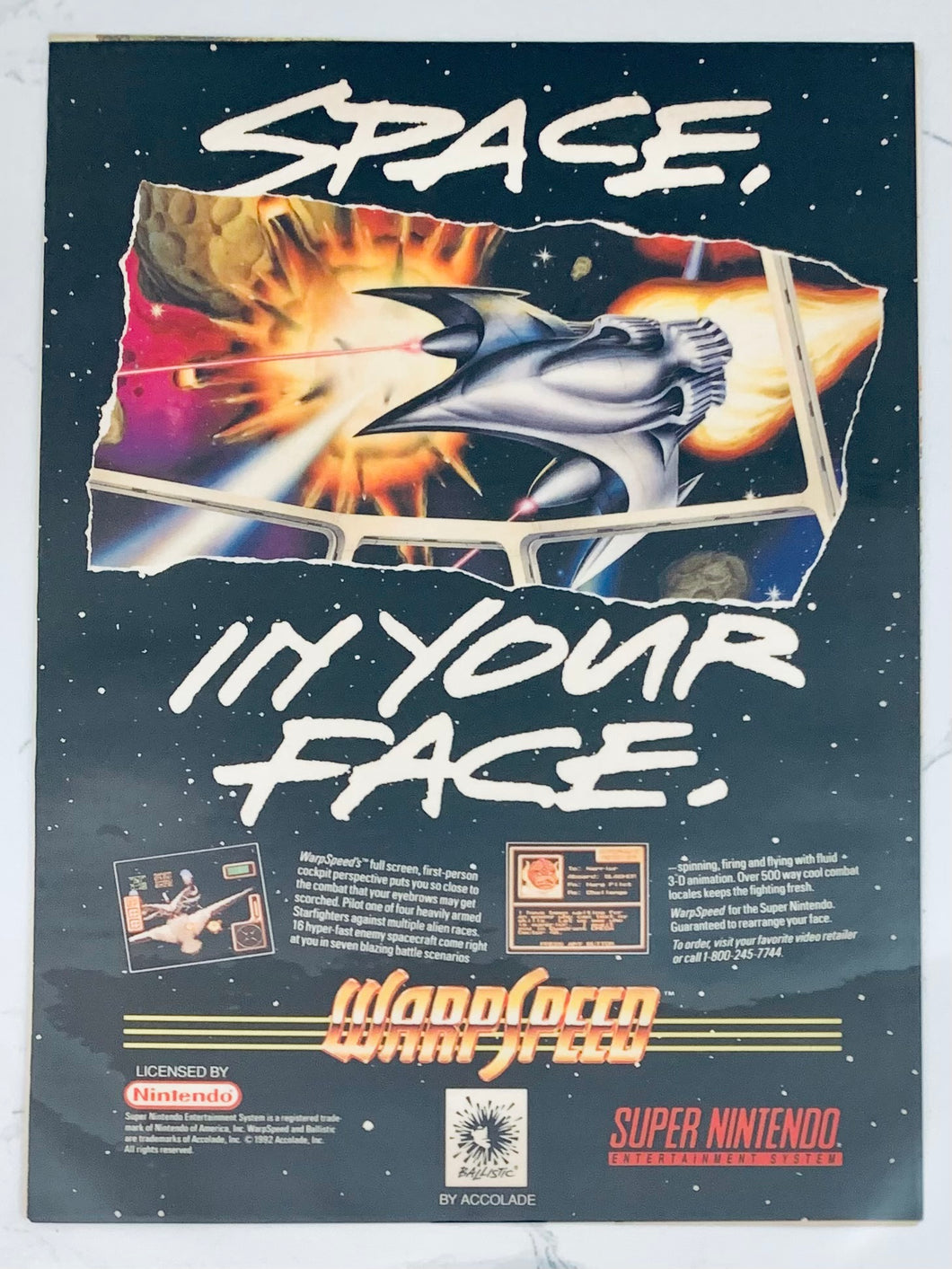 WarpSpeed - SNES - Original Vintage Advertisement - Print Ads - Laminated A4 Poster