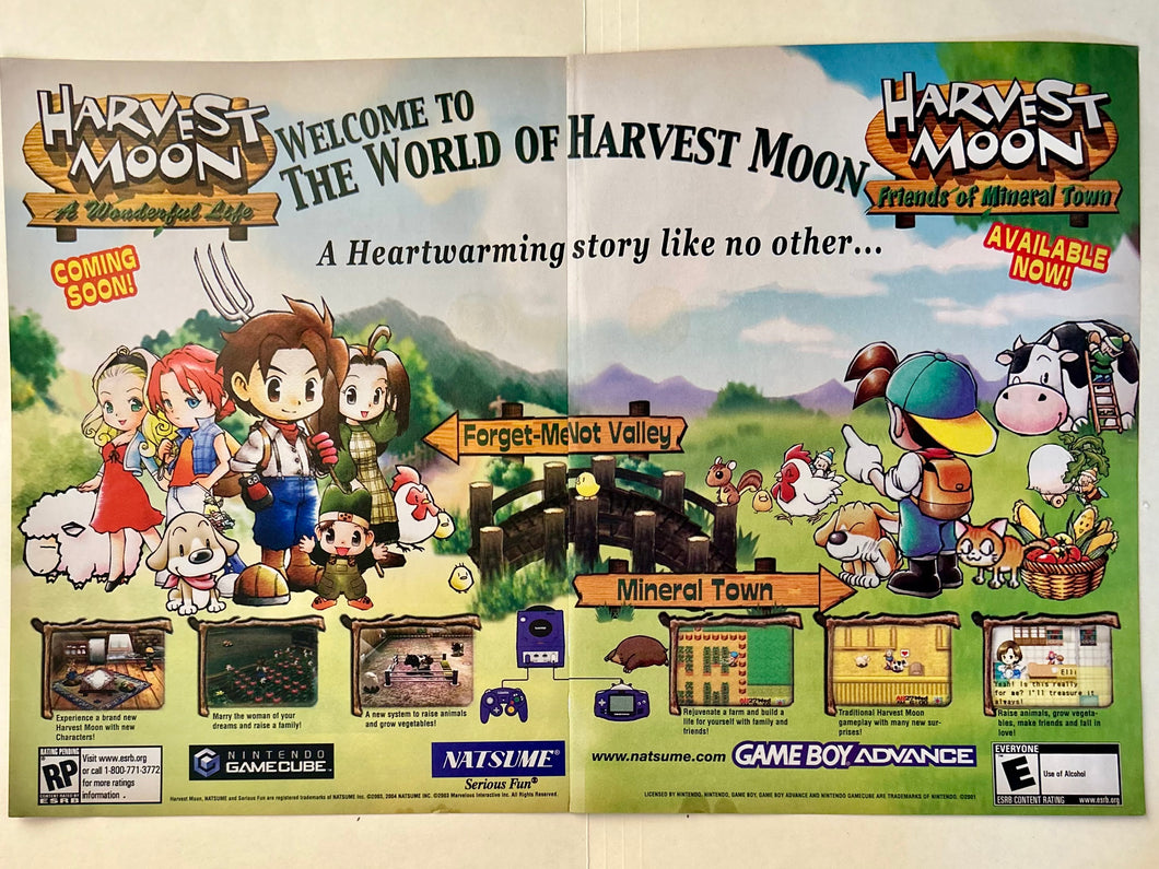 Harvest Moon: A Wonderful  Life / Friends of Mineral Town - NGC GBA - Original Vintage Advertisement - Print Ads - Laminated A3 Poster
