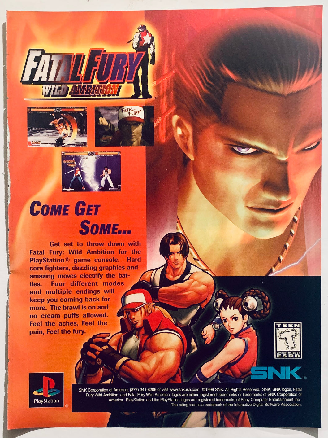 Fatal Fury: Wid Ambition - PlayStation - Original Vintage Advertisement - Print Ads - Laminated A4 Poster