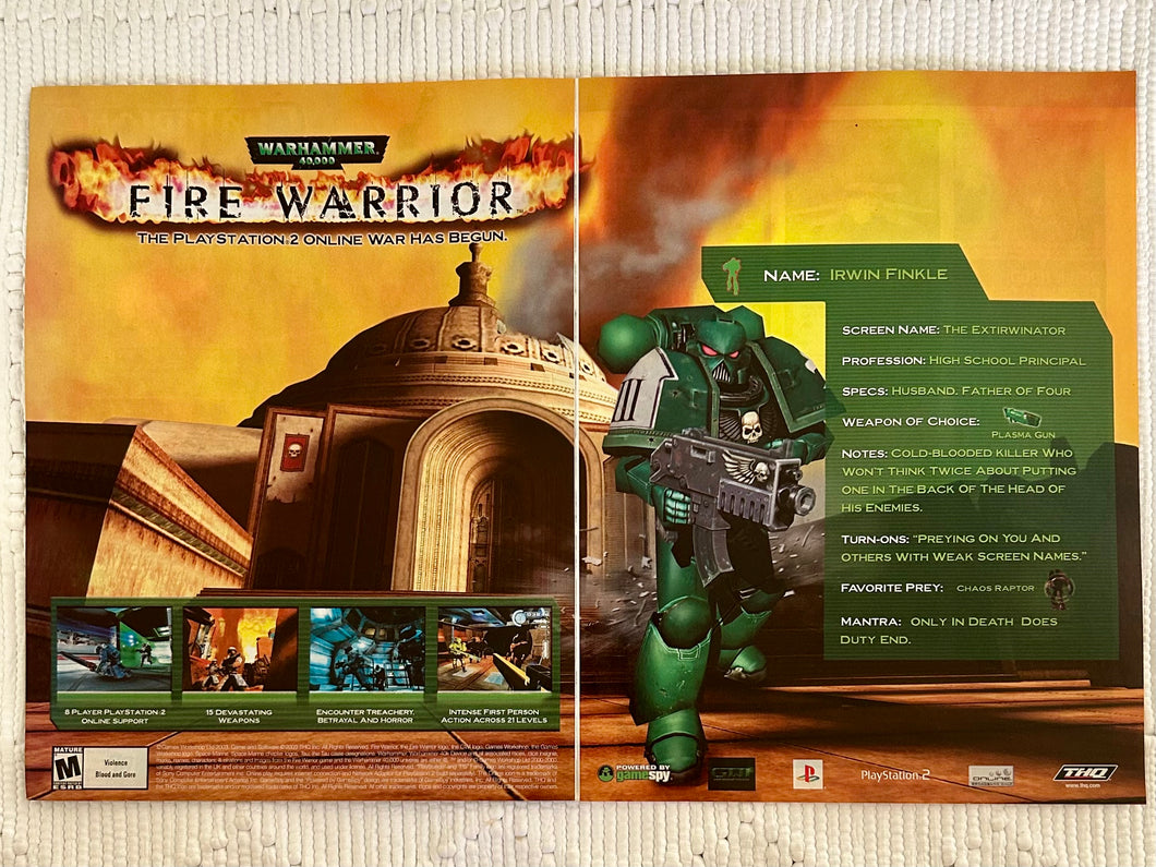 Warhammer 40,000: Fire Warrior - PS2 - Original Vintage Advertisement - Print Ads - Laminated A3 Poster