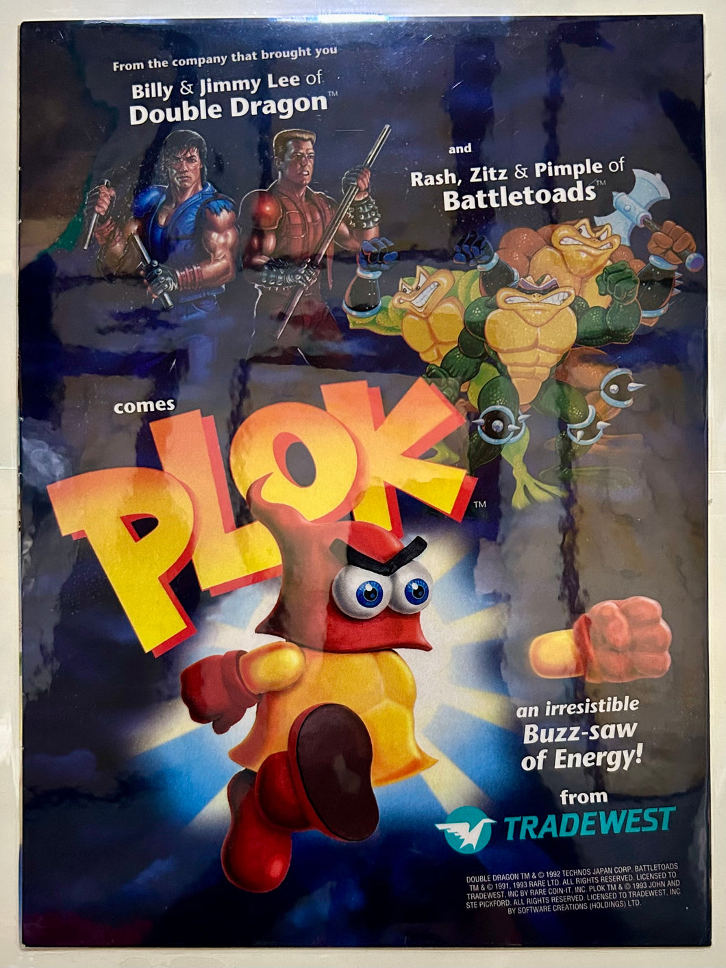 Plok! - SNES - Original Vintage Advertisement - Print Ads - Laminated A4 Poster