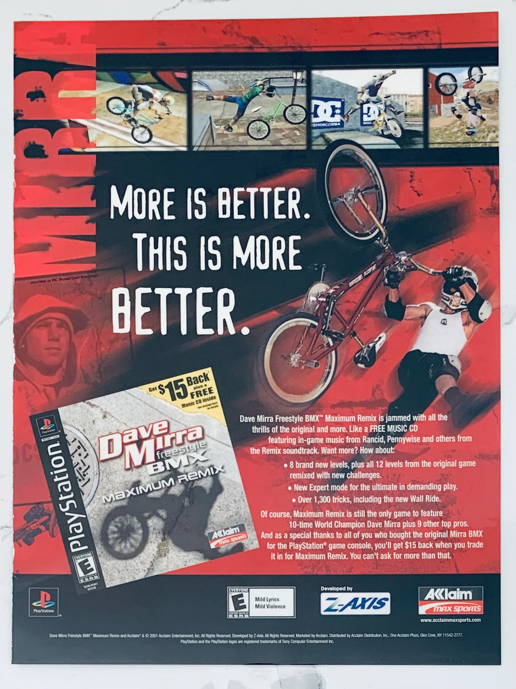 Dave Mirra Freestyle BMX Maximum Remix - PlayStation - Original Vintage Advertisement - Print Ads - Laminated A4 Poster