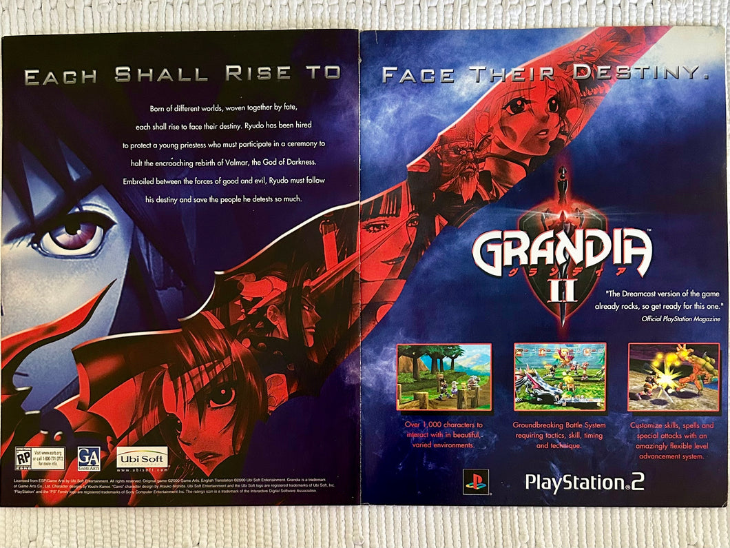 Grandia II - PS2 - Original Vintage Advertisement - Print Ads - Laminated A3 Poster