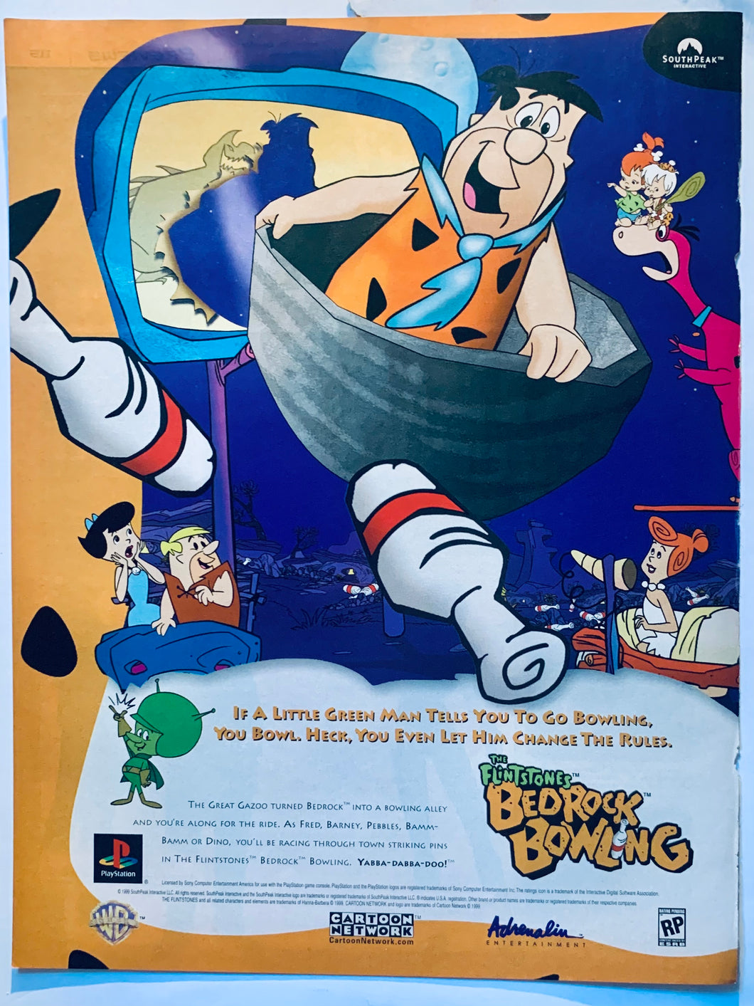 The Flintstones: Bedrock Bowling - PlayStation - Original Vintage Advertisement - Print Ads - Laminated A4 Poster