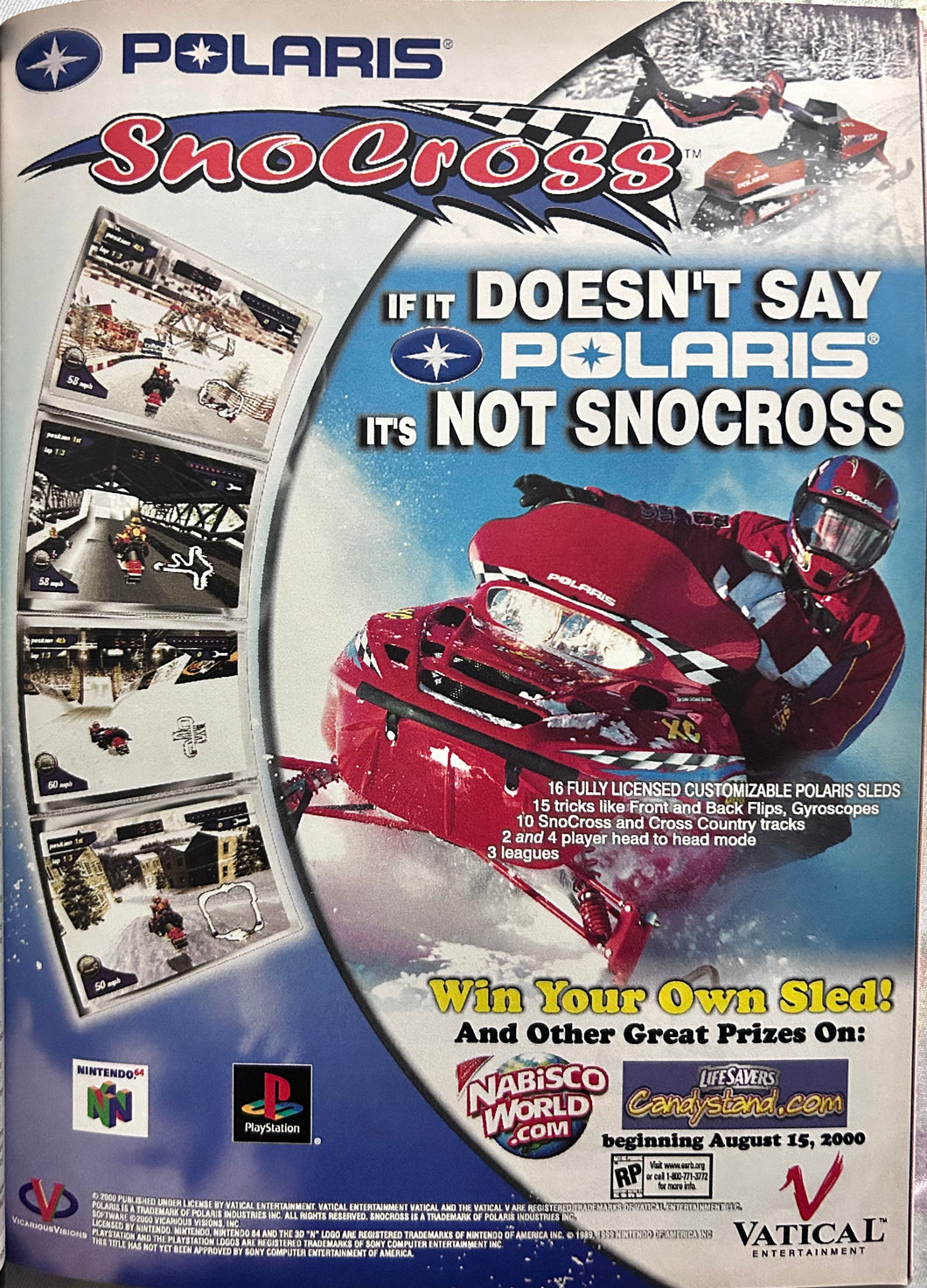 SnoCross - PlayStation N64 - Original Vintage Advertisement - Print Ads - Laminated A4 Poster