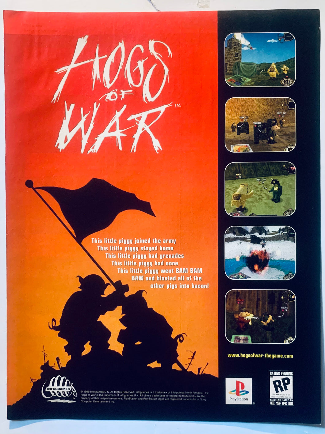 Hogs of War - PlayStation - Original Vintage Advertisement - Print Ads - Laminated A4 Poster