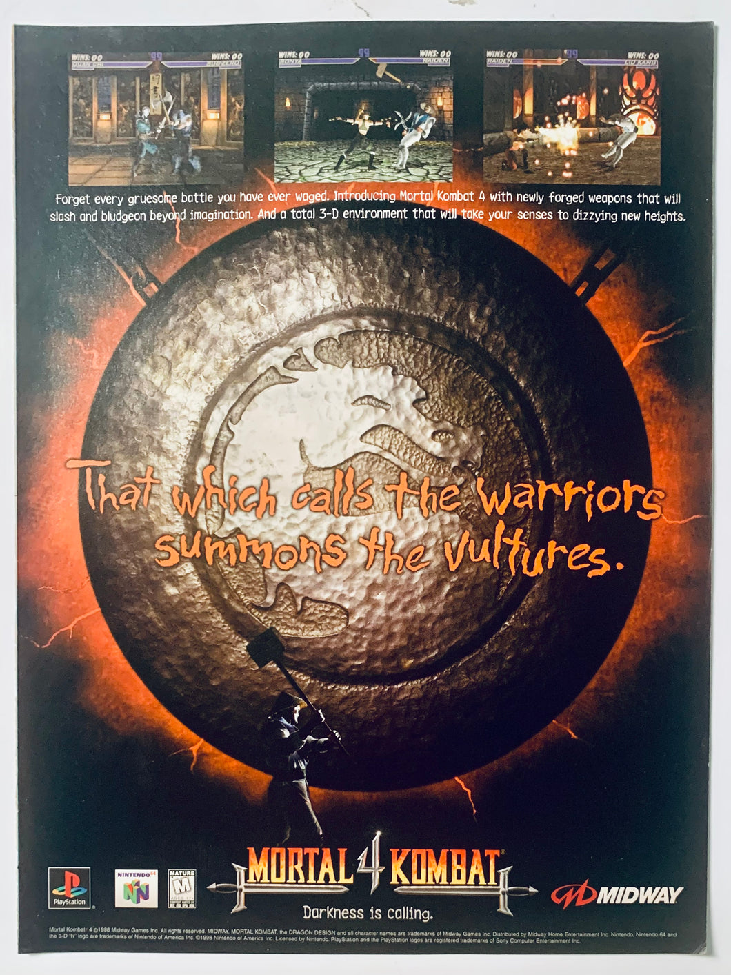 Mortal Kombat 4 - PlayStation N64 - Original Vintage Advertisement - Print Ads - Laminated A4 Poster