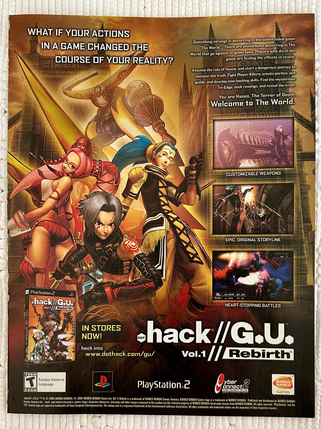 .hack//G.U. Vol.1 Rebirth - PS2 - Original Vintage Advertisement - Print Ads - Laminated A4 Poster