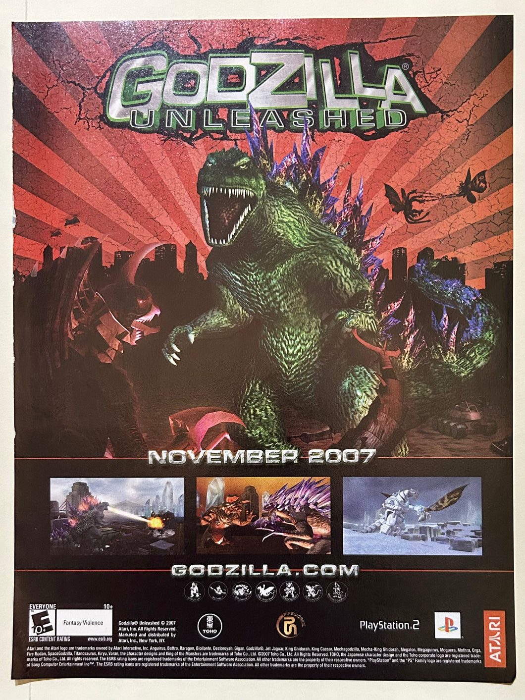 Godzilla Unleashed - PS2 - Original Vintage Advertisement - Print Ads - Laminated A4 Poster