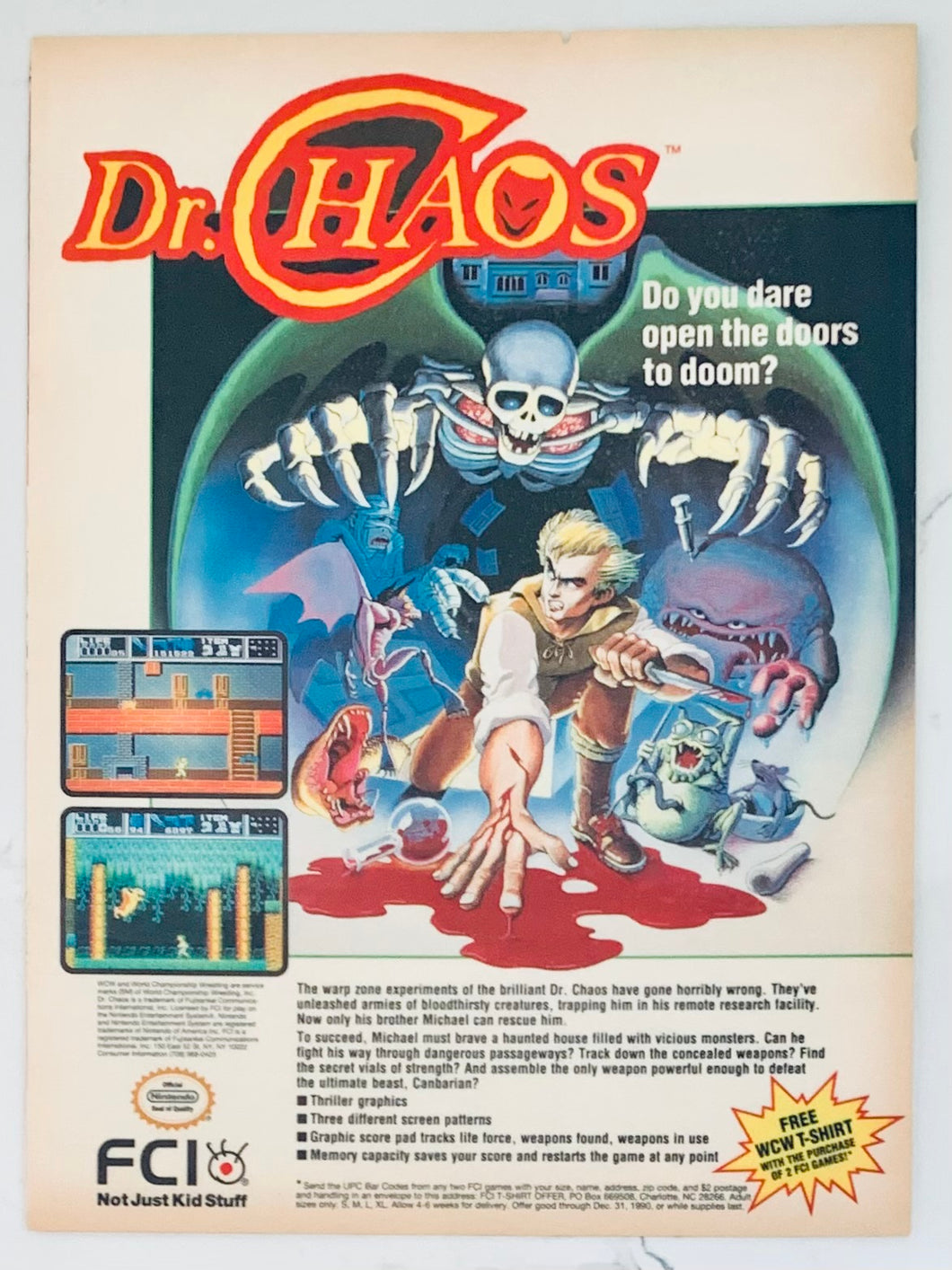 Dr. Chaos - NES - Original Vintage Advertisement - Print Ads - Laminated A4 Poster