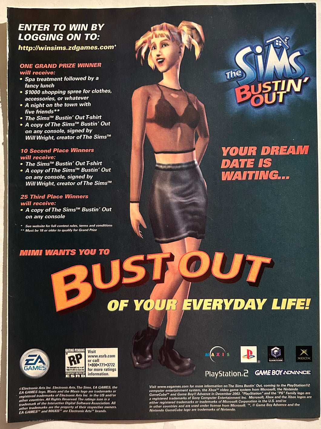 The Sims Bustin’ Out - PS2 NGC Xbox GBA - Original Vintage Advertisement - Print Ads - Laminated A4 Poster