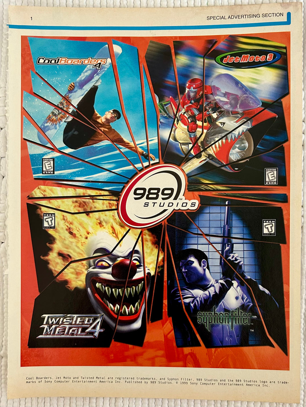 989 Studios Games - PlayStation - Original Vintage Advertisement - Print Ads - Laminated A4 Poster