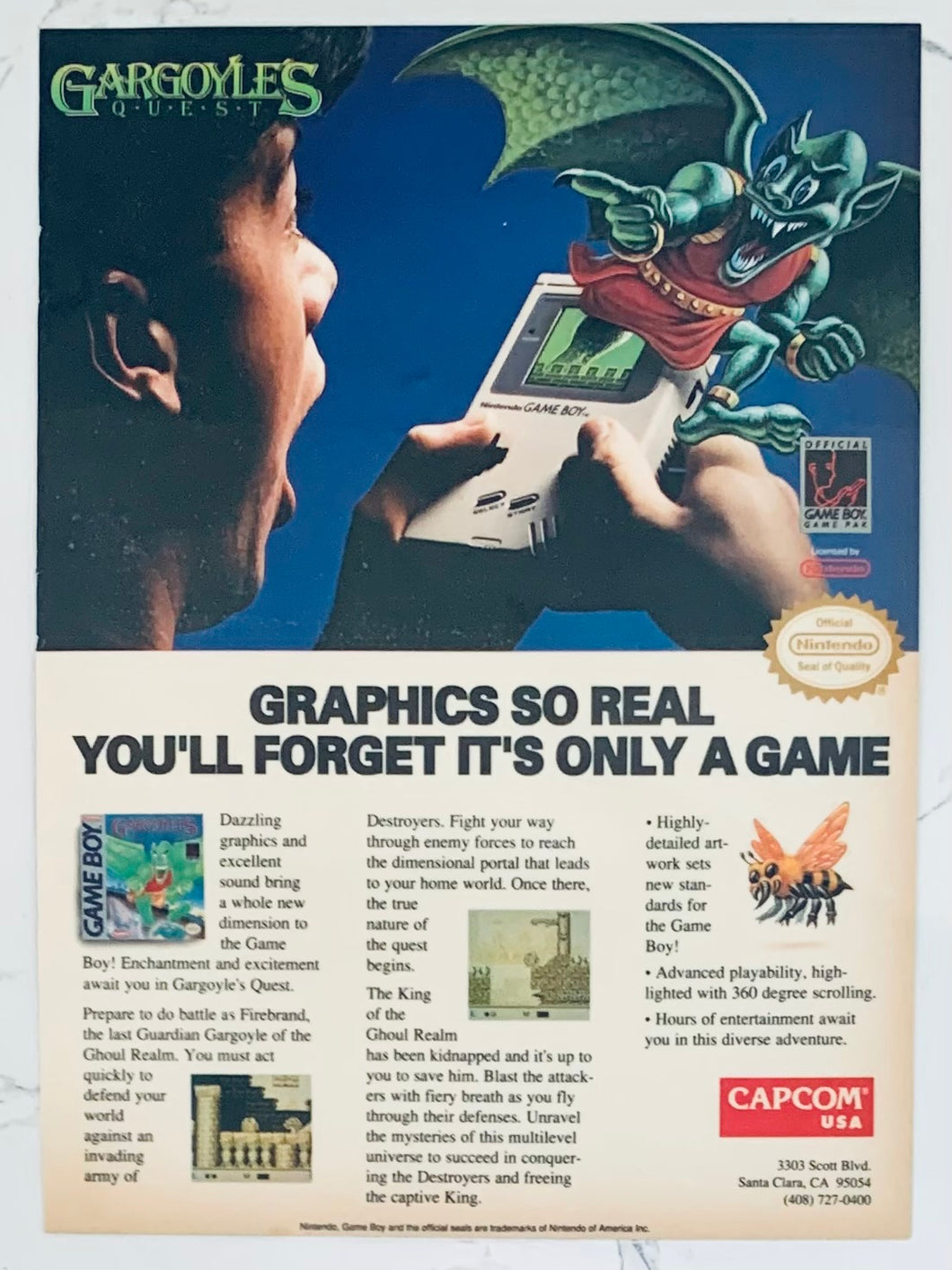 Gargoyle’s Quest - GameBoy - Original Vintage Advertisement - Print Ads - Laminated A4 Poster