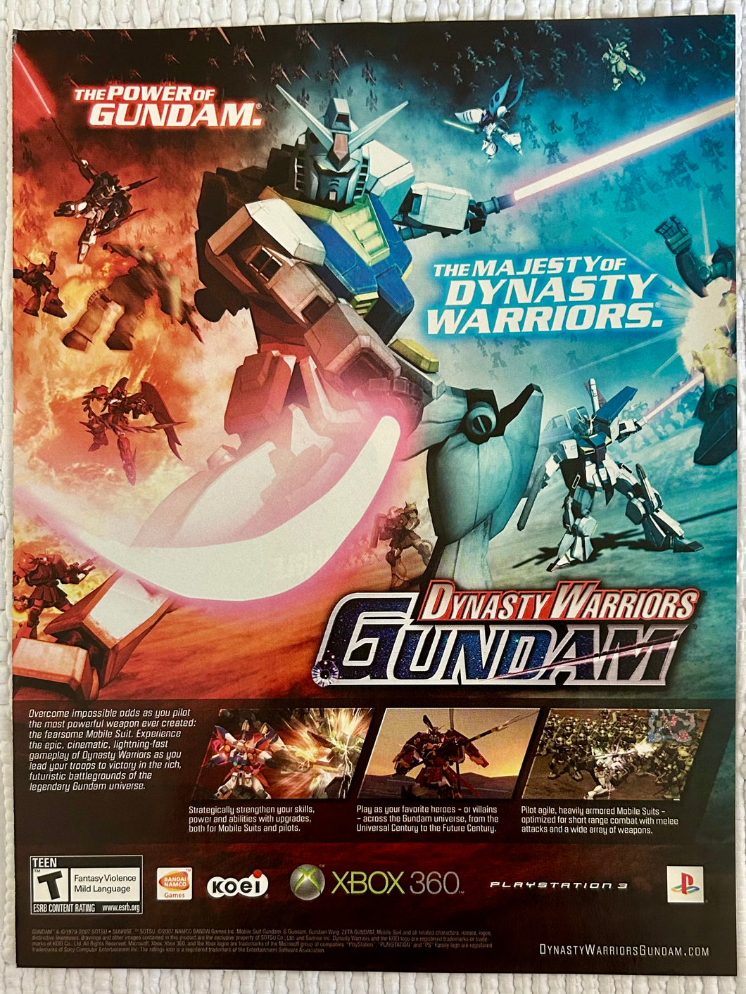 Dynasty Warriors Gundam - PS3 Xbox 360 - Original Vintage Advertisement - Print Ads - Laminated A4 Poster